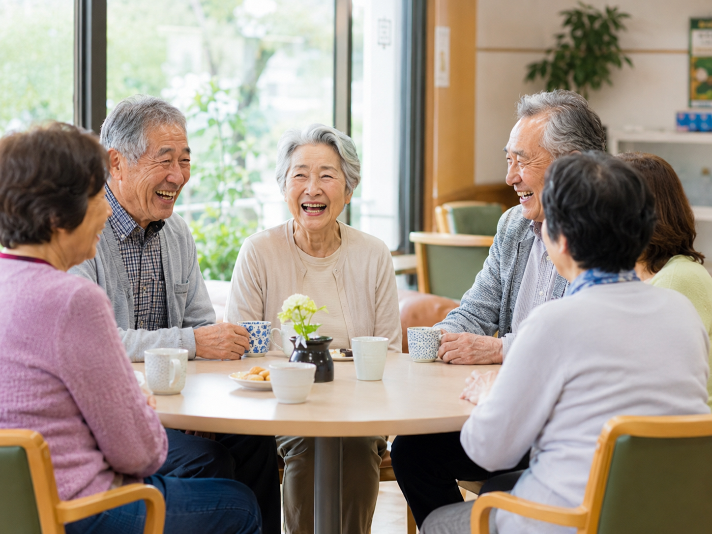 円卓を囲んで談笑する高齢者